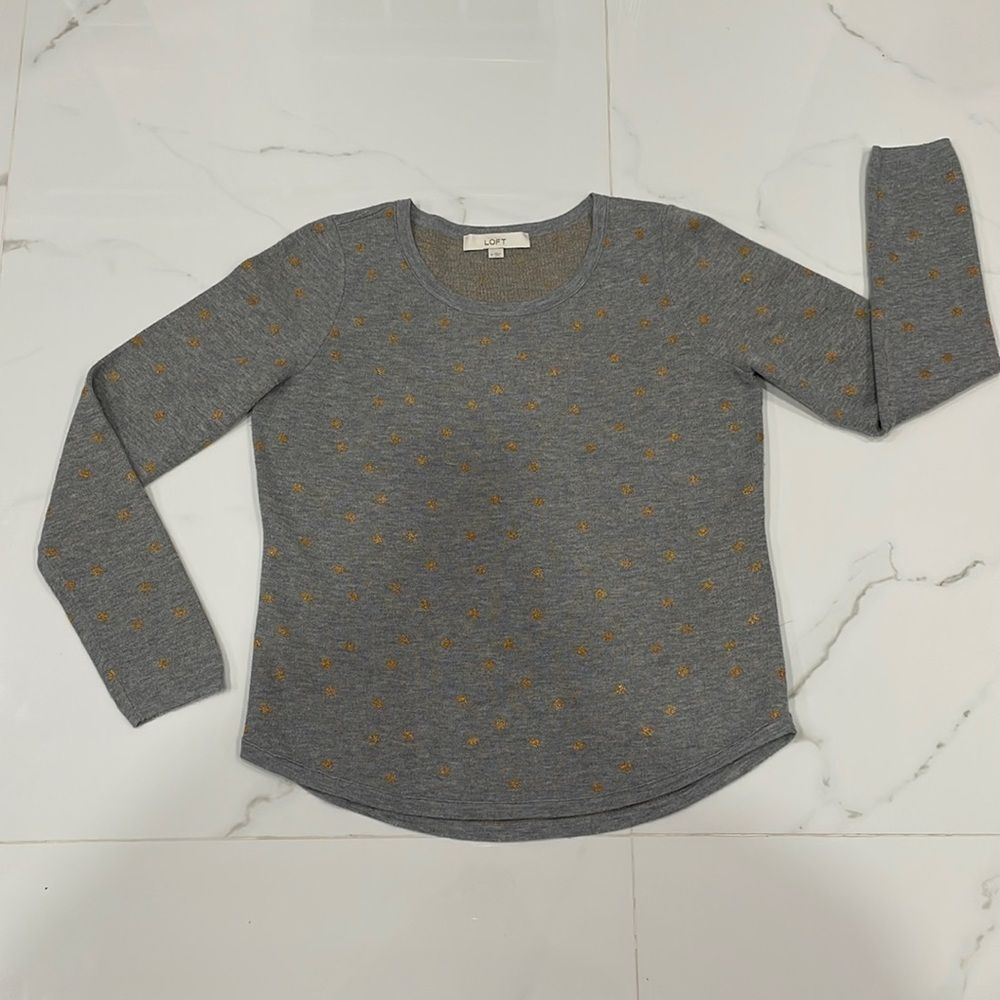 LOFT Women's Gray/Gold Polka Dot Pullover Sweater Wool Blend Size M